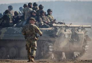 A military instructor of the U.S. Army is seen during multinational drills 